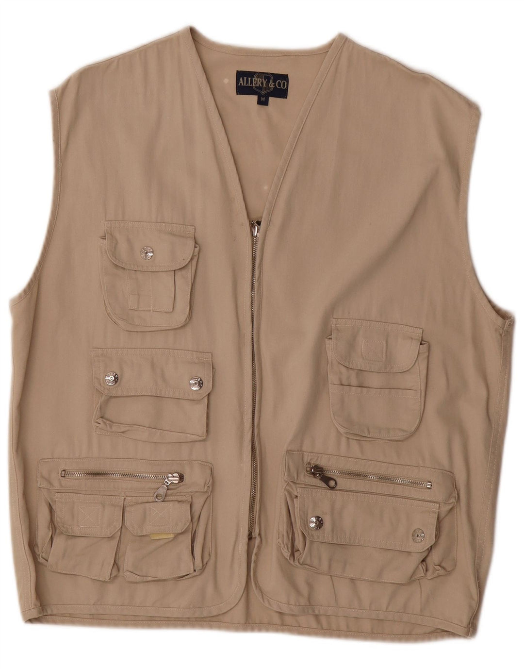 Vintage Herre Utility Gilet UK 38 Medium Beige Cotton