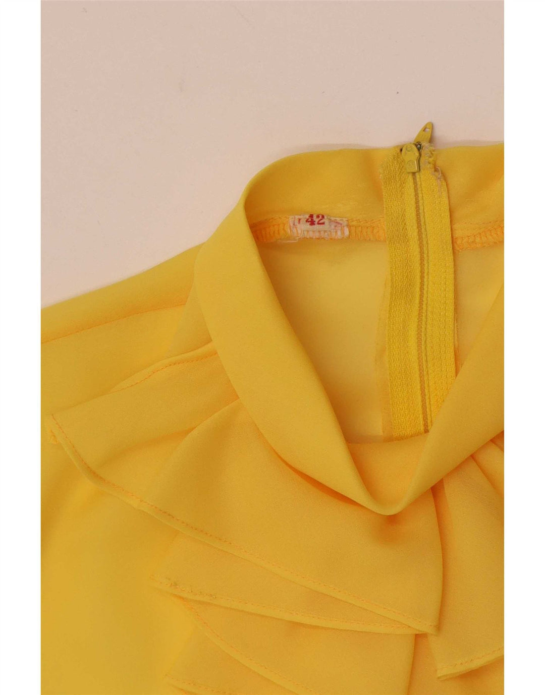 Vintage Dame Langærmet Flæse Front Se Through Top IT 42 Medium Gul
