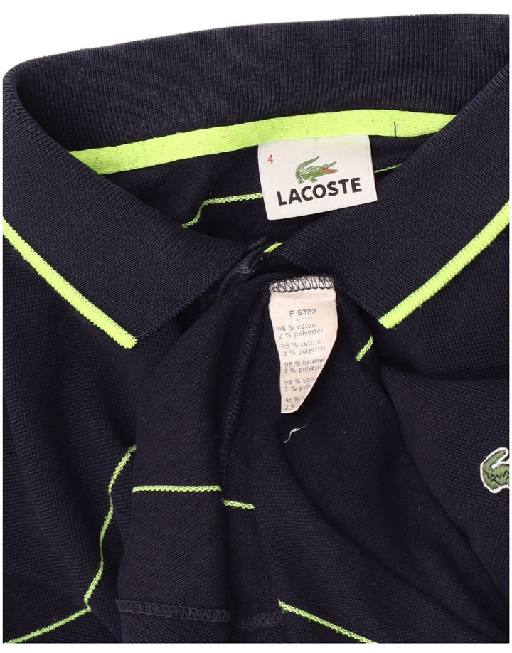 LACOSTE Langærmet poloskjorte til mænd størrelse 4 Medium marineblå stribet bomuld