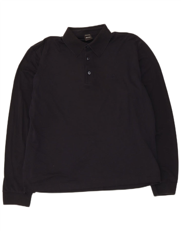 Hugo Boss Langærmet herre poloshirt Medium Sort bomuld