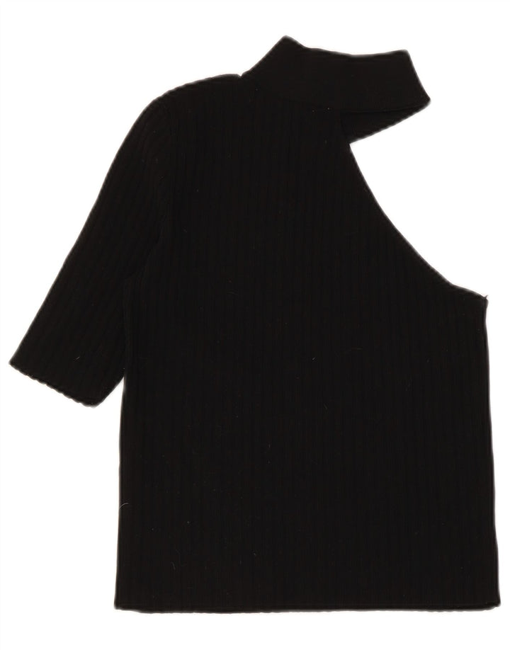 Zara Womens Crop One Shoulder Top UK 8 Small Black Nylon