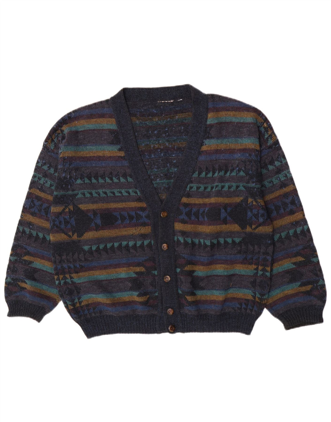 Vintage herre cardigan sweater stor marineblå geometrisk