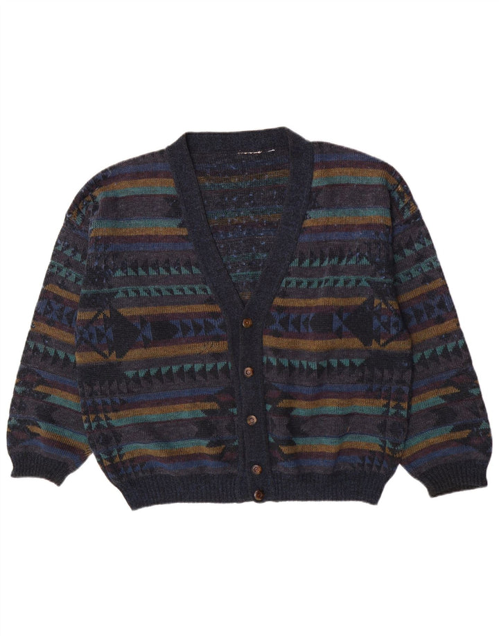 Vintage herre cardigan sweater stor marineblå geometrisk