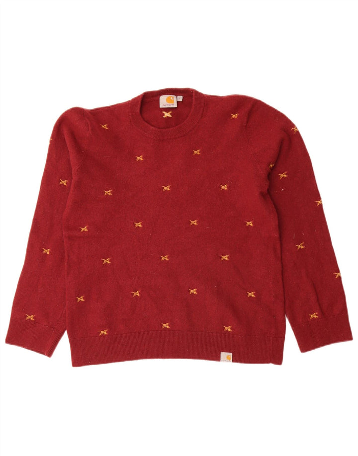 Carhartt kvinders abstrakt mønster rund hals sweater UK 14 stor rød