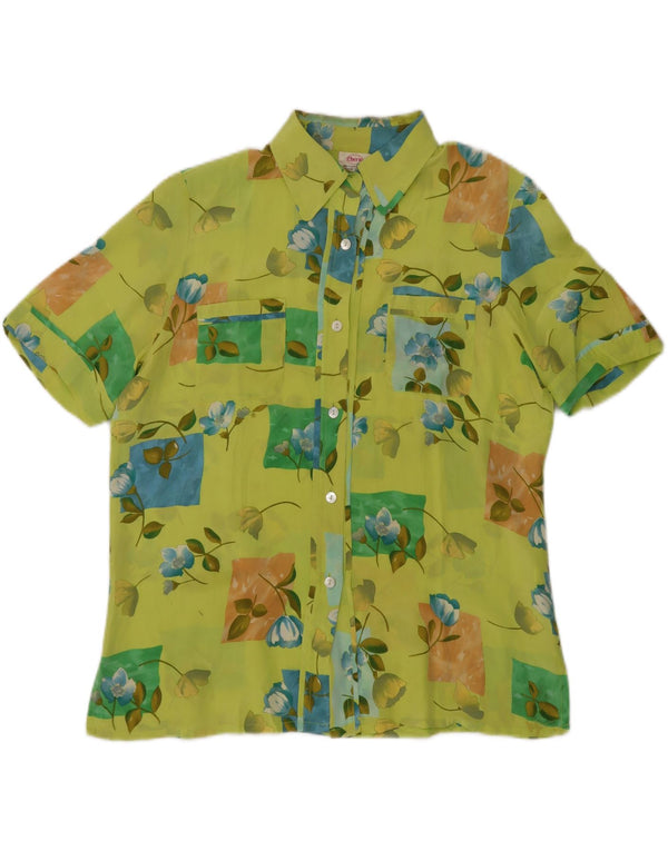 CHERIE Dame Gennemsigtig kortærmet skjortebluse IT 48 XL Grøn blomster