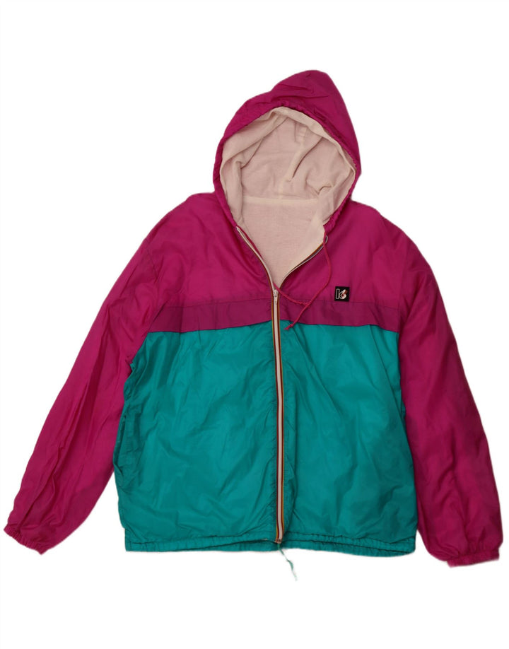 VINTAGE Regnjakke med hætte til mænd UK 42 XL Pink Colourblock Polyamid