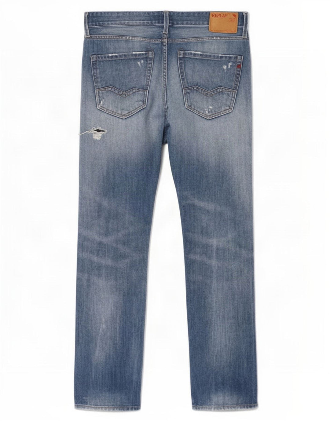 Replay Herre Waitom Distressed Straight Jeans W31 L32 Blå Bomuld
