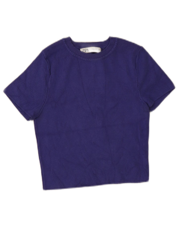 Zara Womens Crop Kortærmet Boat Neck Jumper Sweater UK 12 Medium Purple