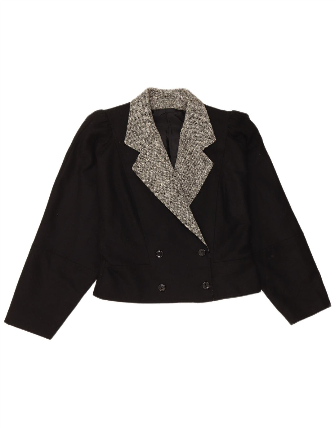 Vintage Dame Crop Blazer Jacket IT 44 Medium Black Colourblock