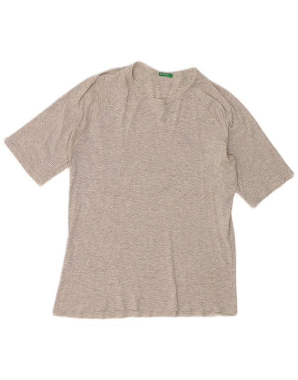 Benetton Dame T-Shirt Top UK 12 Medium Grå Flecked