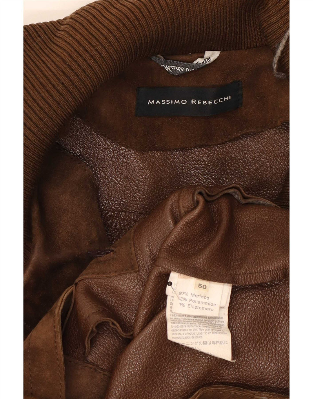 Massimo Rebecchi Herre Ruskind Bomber Jacket IT 50 Stor Brun Læder