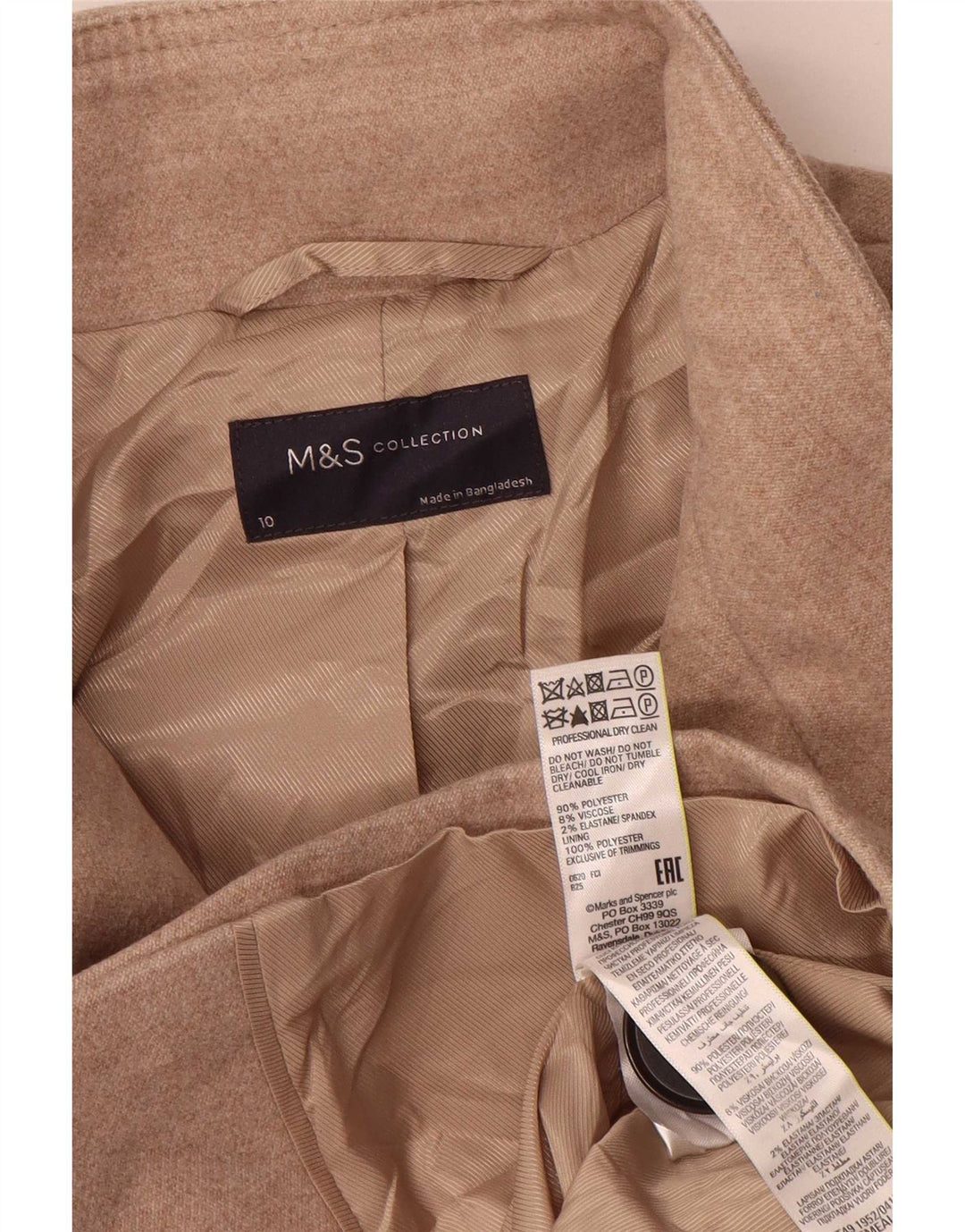 Marks & Spencer Dameoverfrakke UK 10 Small Beige Polyester