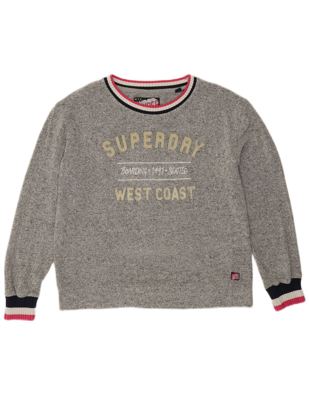 SUPERDRY Dame grafisk sweatshirt Jumper UK 12 Medium Grey Viscose