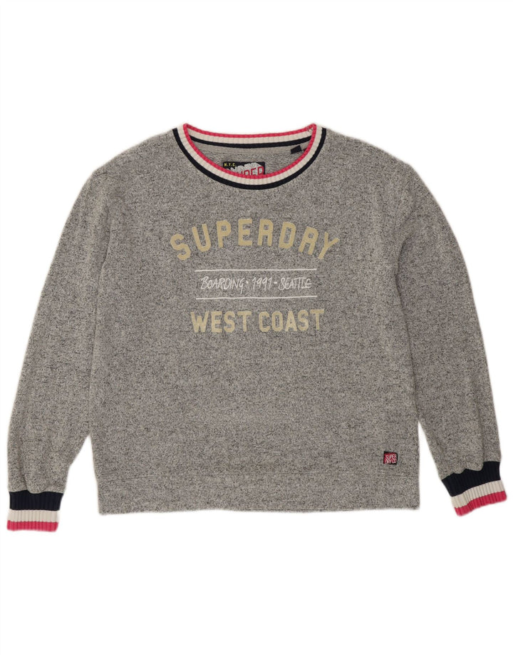 SUPERDRY Dame grafisk sweatshirt Jumper UK 12 Medium Grey Viscose