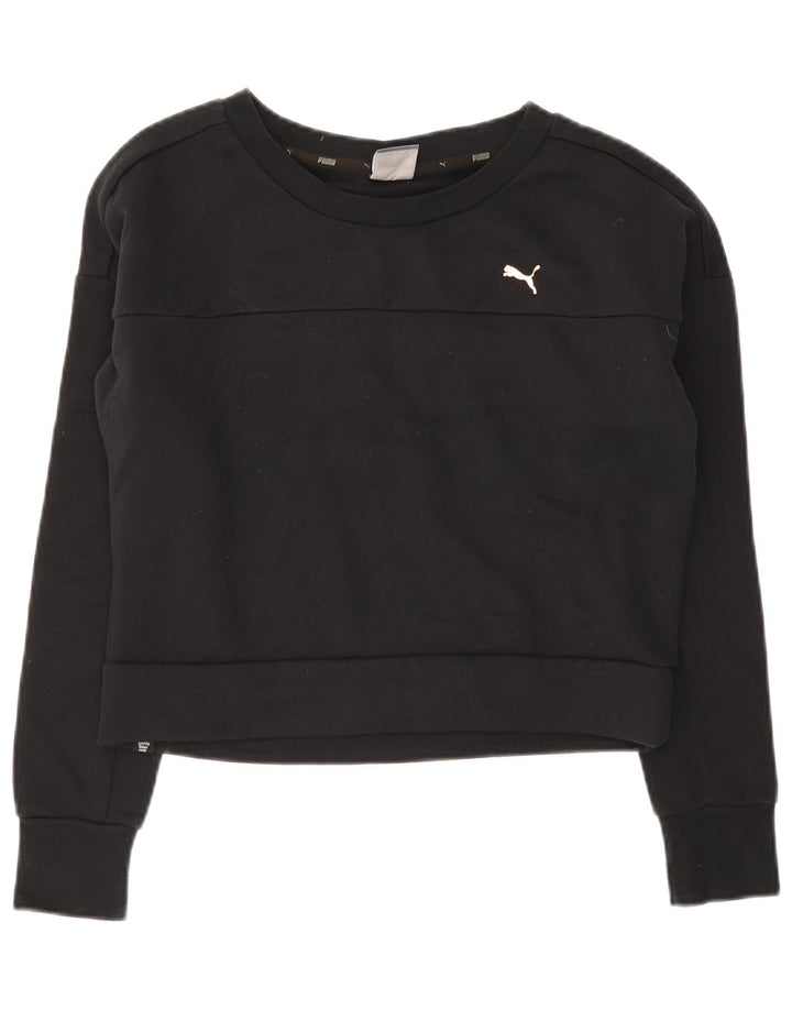 Puma Womens Crop Sweatshirt Jumper UK 12 Medium Sort Bomuld