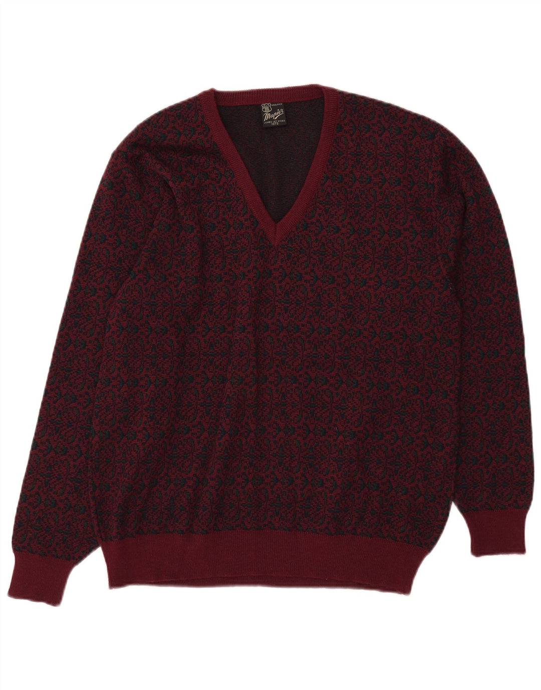 Mapier Herre V-hals sweater Medium Burgundy Fair Isle Wool