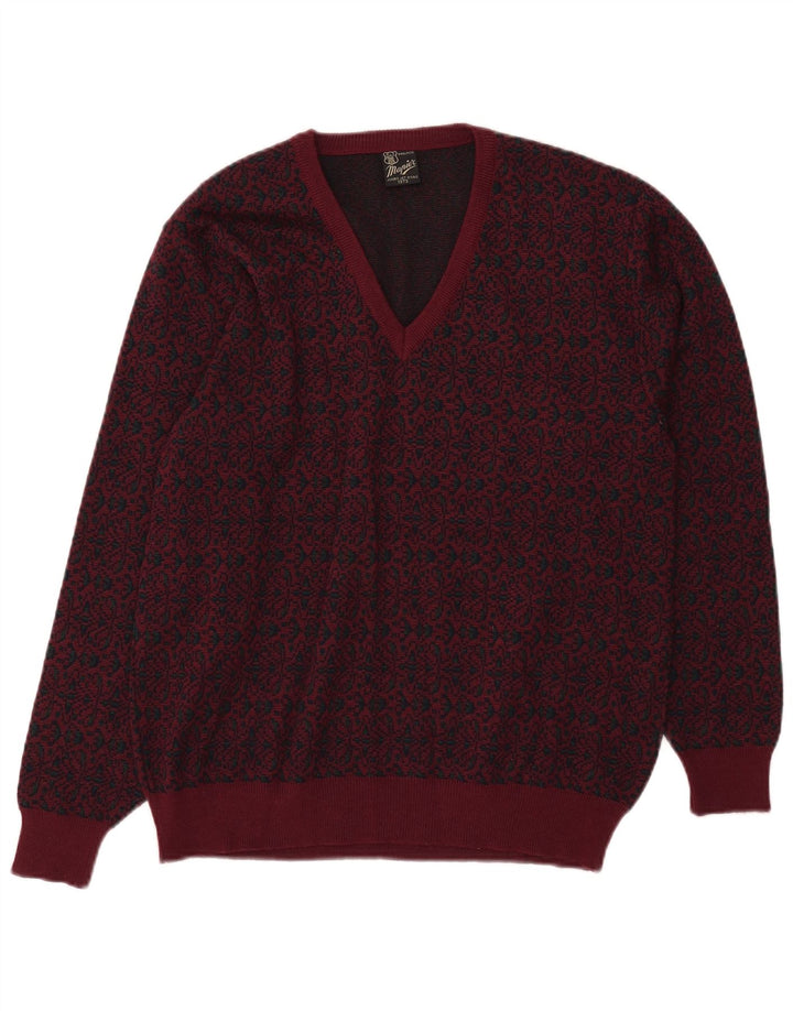 Mapier Herre V-hals sweater Medium Burgundy Fair Isle Wool