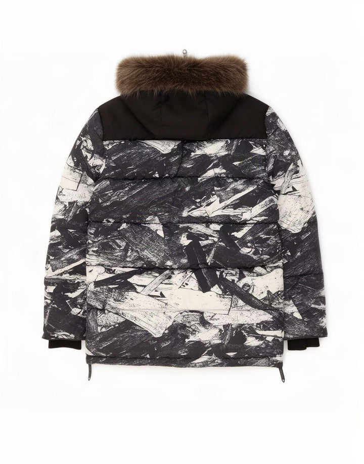 Superdry Skijakke med hætte til mænd UK 42 XL Sort geometrisk polyester