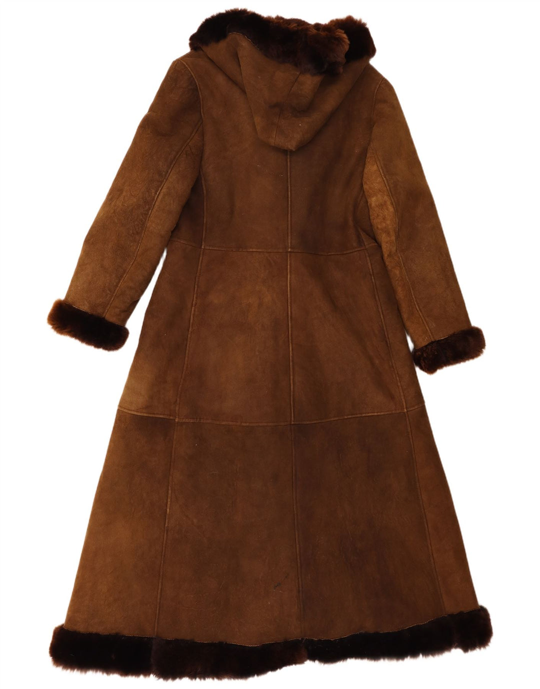Vintage Dame Hætte Shearling Coat UK 8 Lille Brun
