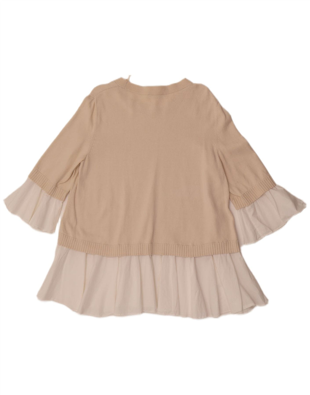 Cos Dame 3/4-ærmet tunikatop UK 14 Medium Beige Colourblock Bomuld