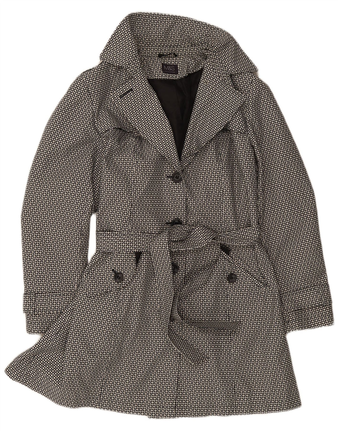 Marks & Spencer Trench Coat til kvinder UK 18 XL Sort geometrisk polyester