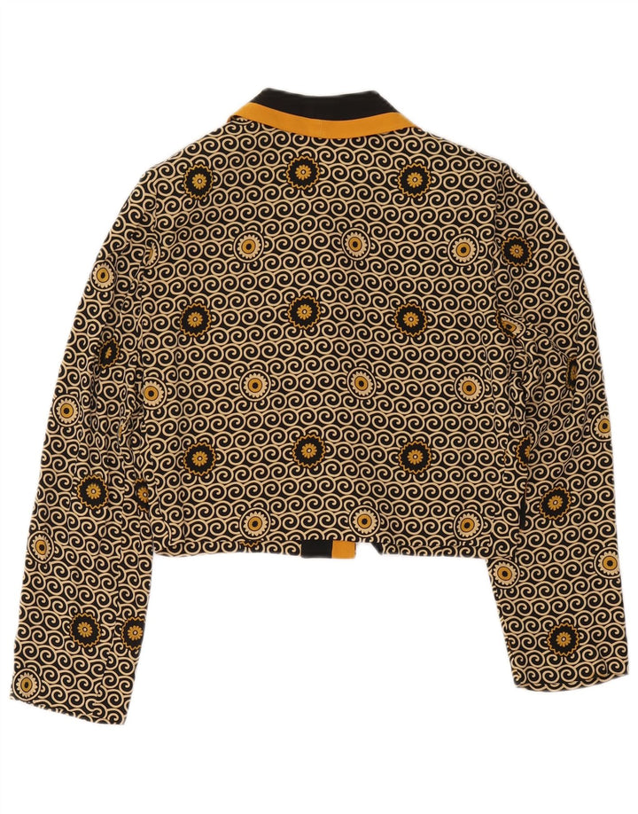 Vintage Dame Crop 3 Button Blazer Jacket UK 8 Small Black Floral