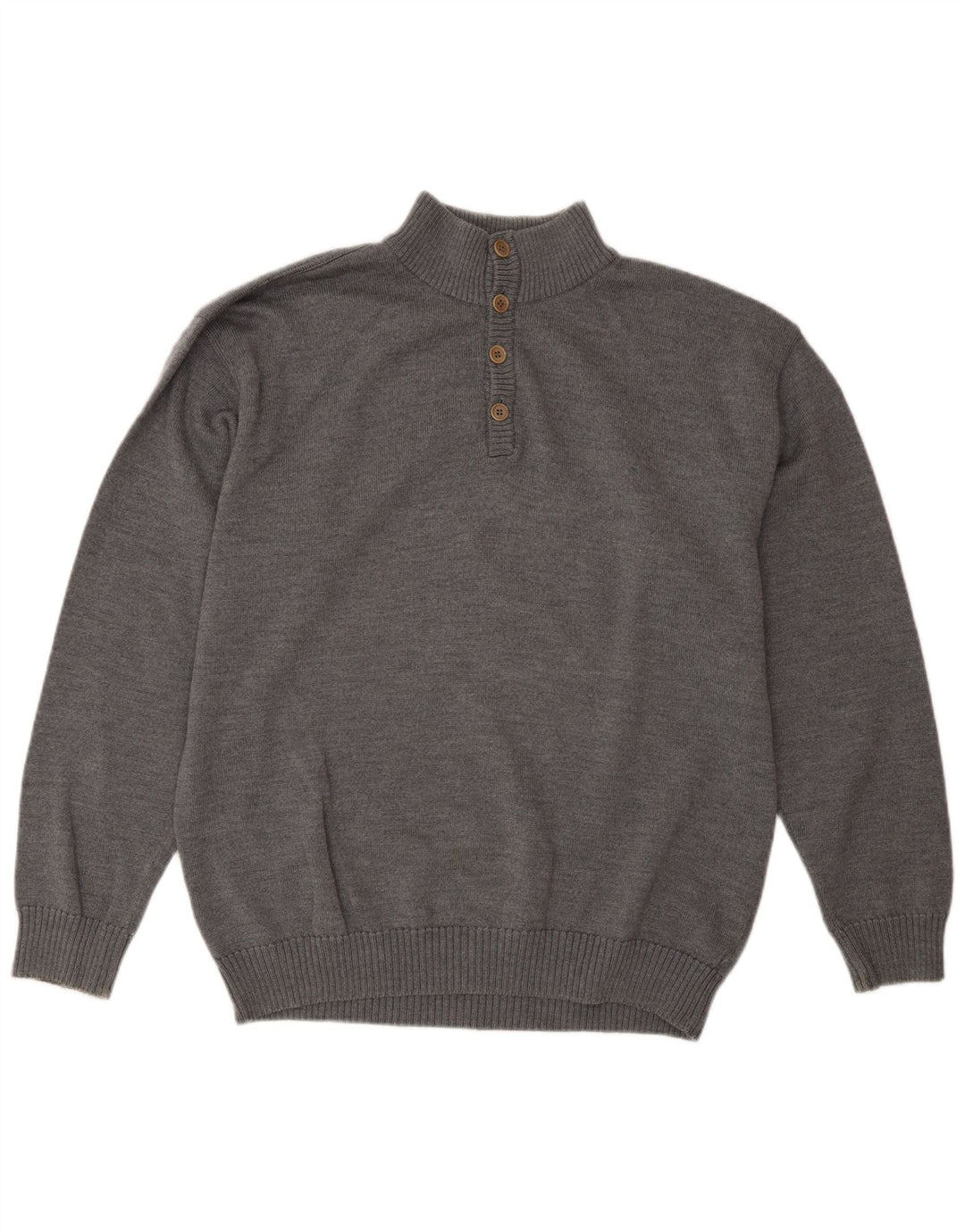 Sea & Sky Herre Button Neck Jumper Sweater Stor Grå Uld
