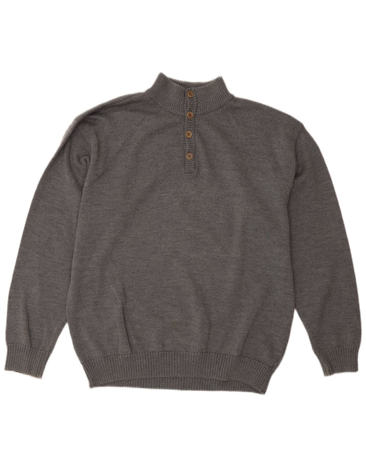 Sea & Sky Herre Button Neck Jumper Sweater Stor Grå Uld