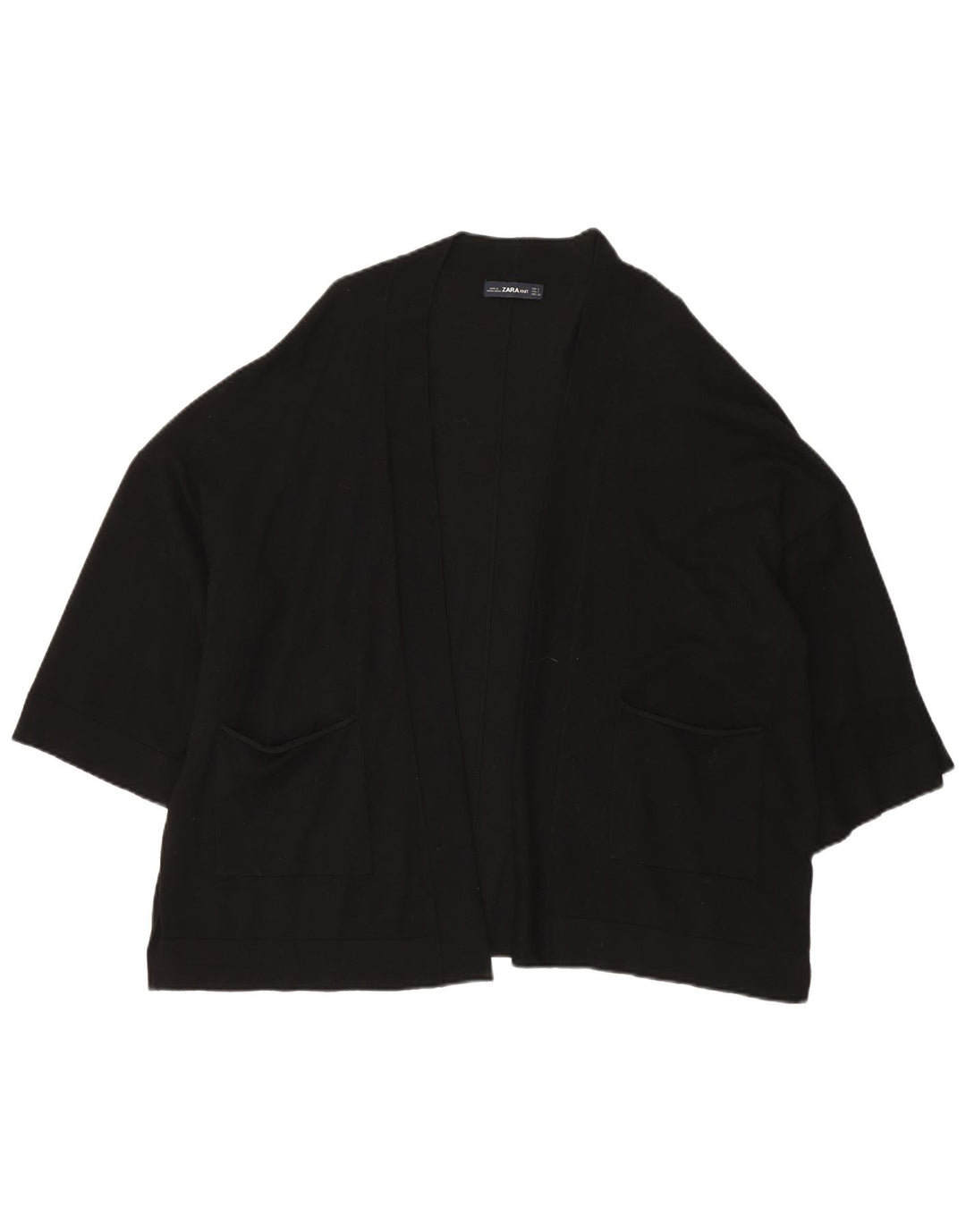 ZARA Dame Oversized 3/4 ærmet åben cardigan sweater UK 10 Small Black