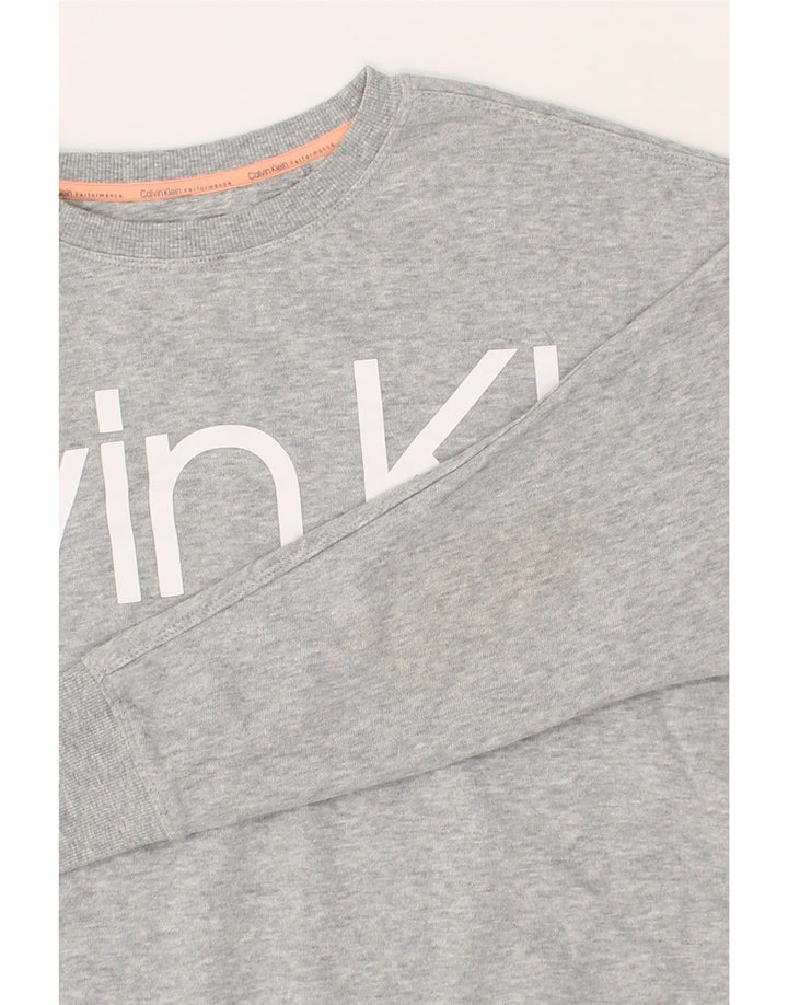 CALVIN KLEIN Womens Oversized Graphic Sweatshirt Jumper UK 14 Medium Grey Vintage Calvin Klein and Second-Hand Calvin Klein from Messina Hembry 