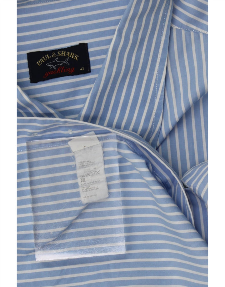 PAUL & SHARK Mens Shirt Size 42 Large Blue Striped Cotton Vintage Paul & Shark and Second-Hand Paul & Shark from Messina Hembry 