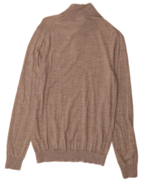 Reiss Herre Zip Neck Jumper Sweater Large Grey Flecked Wool