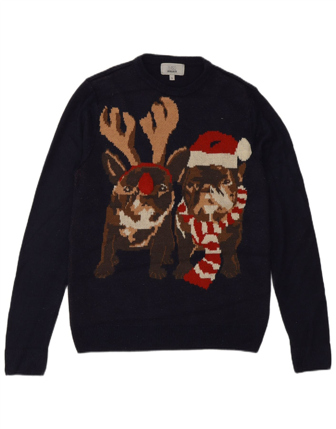 Marks & Spencer Dame grafisk sweater med rund hals, UK 10 Small Navy Bl