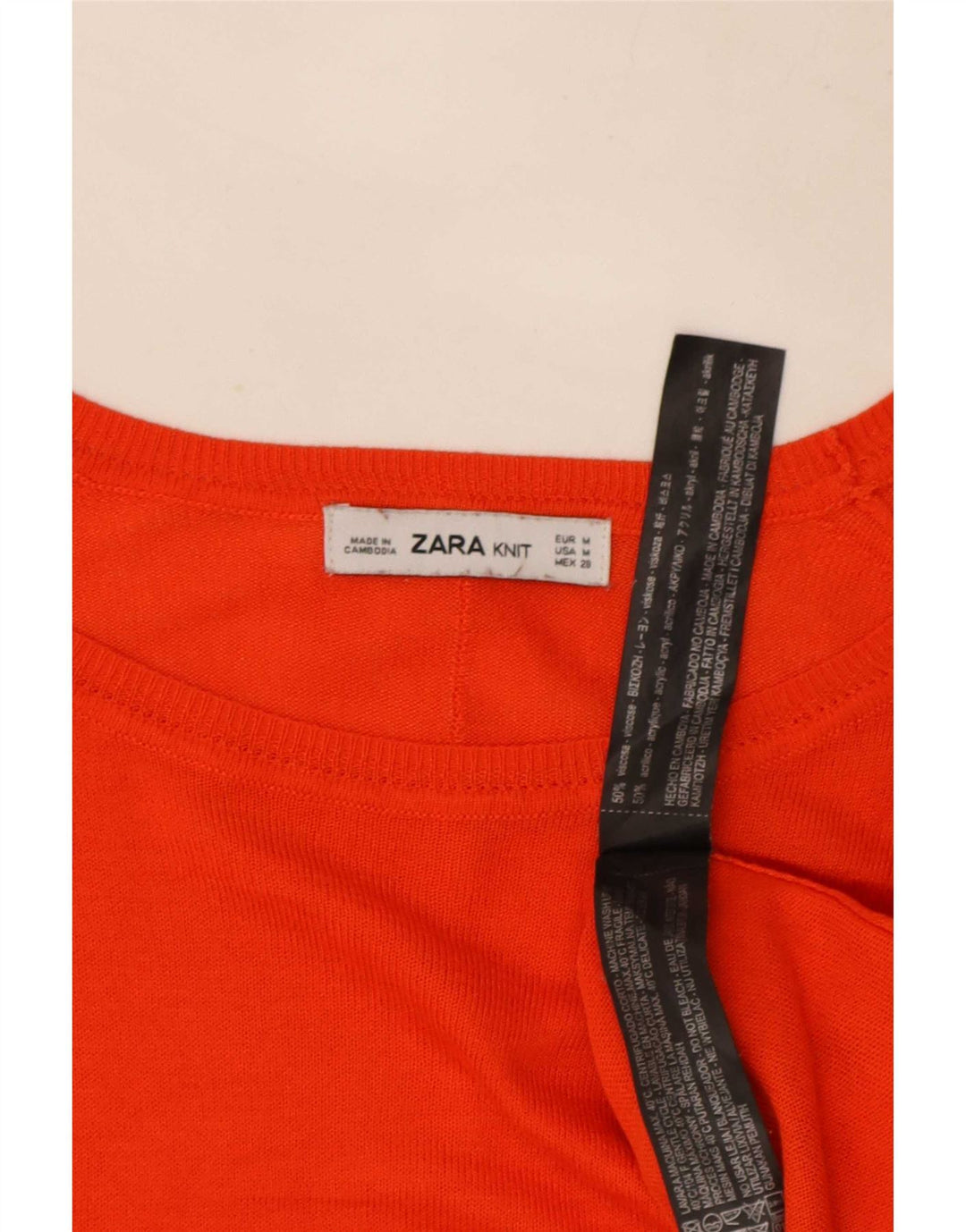 Zara Dame Boat Neck Jumper Sweater UK 14 Medium Orange Viscose
