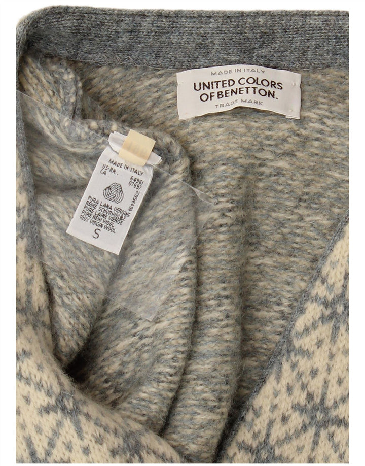 BENETTON oversized cardigan sweater til kvinder UK 10 Small Grey Fair Isle
