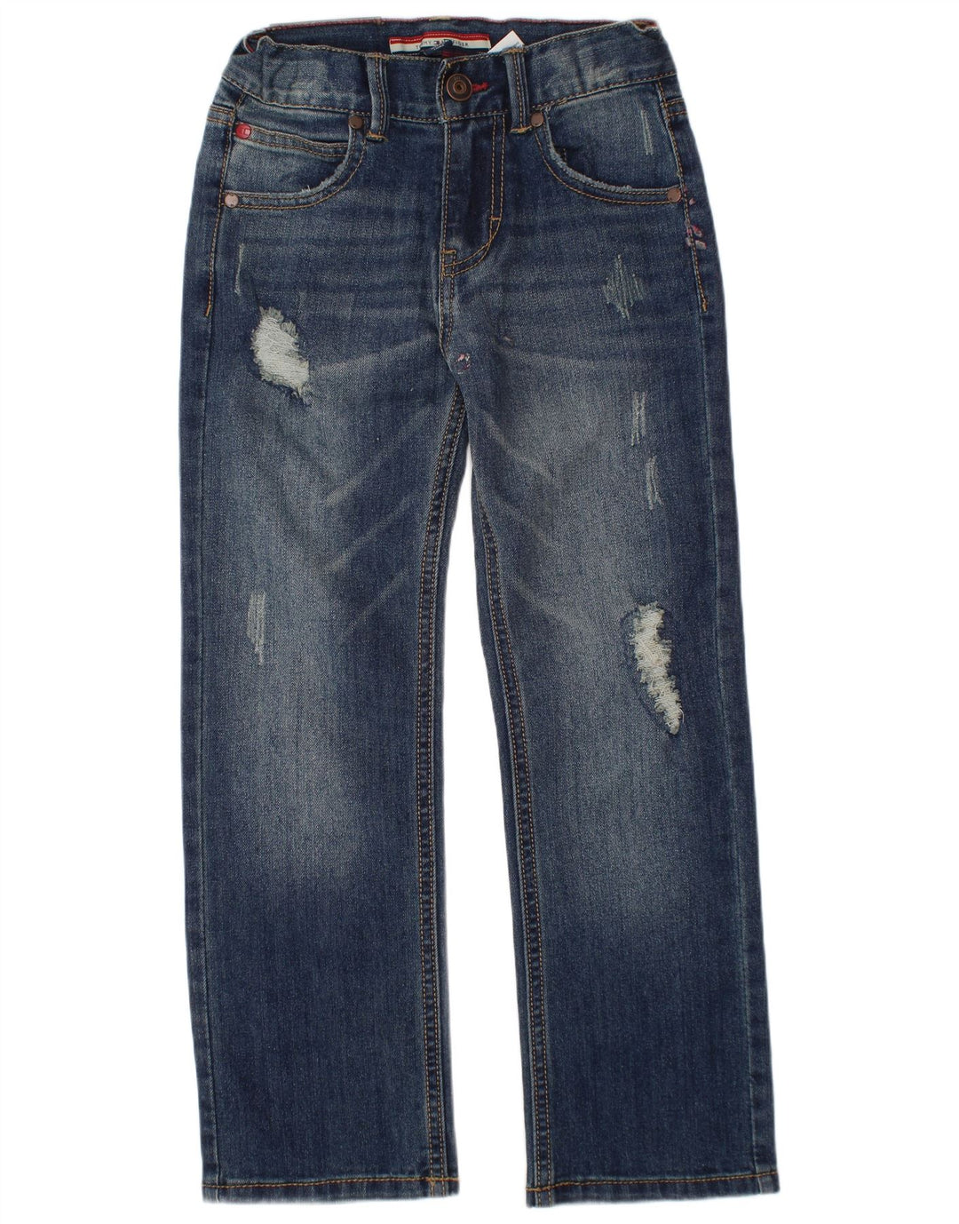 TOMMY HILFIGER Drenge Distressed Straight Jeans 5-6 år W24 L20 Blå
