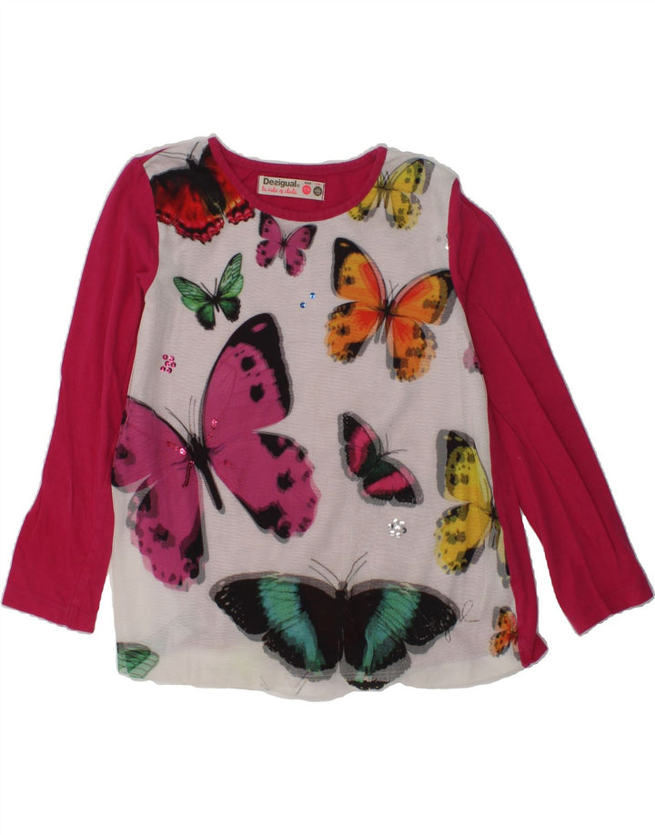 DESIGUAL Girls Graphic Top Long Sleeve 7-8 Years Pink Cotton | Vintage Desigual | Thrift | Second-Hand Desigual | Used Clothing | Messina Hembry 