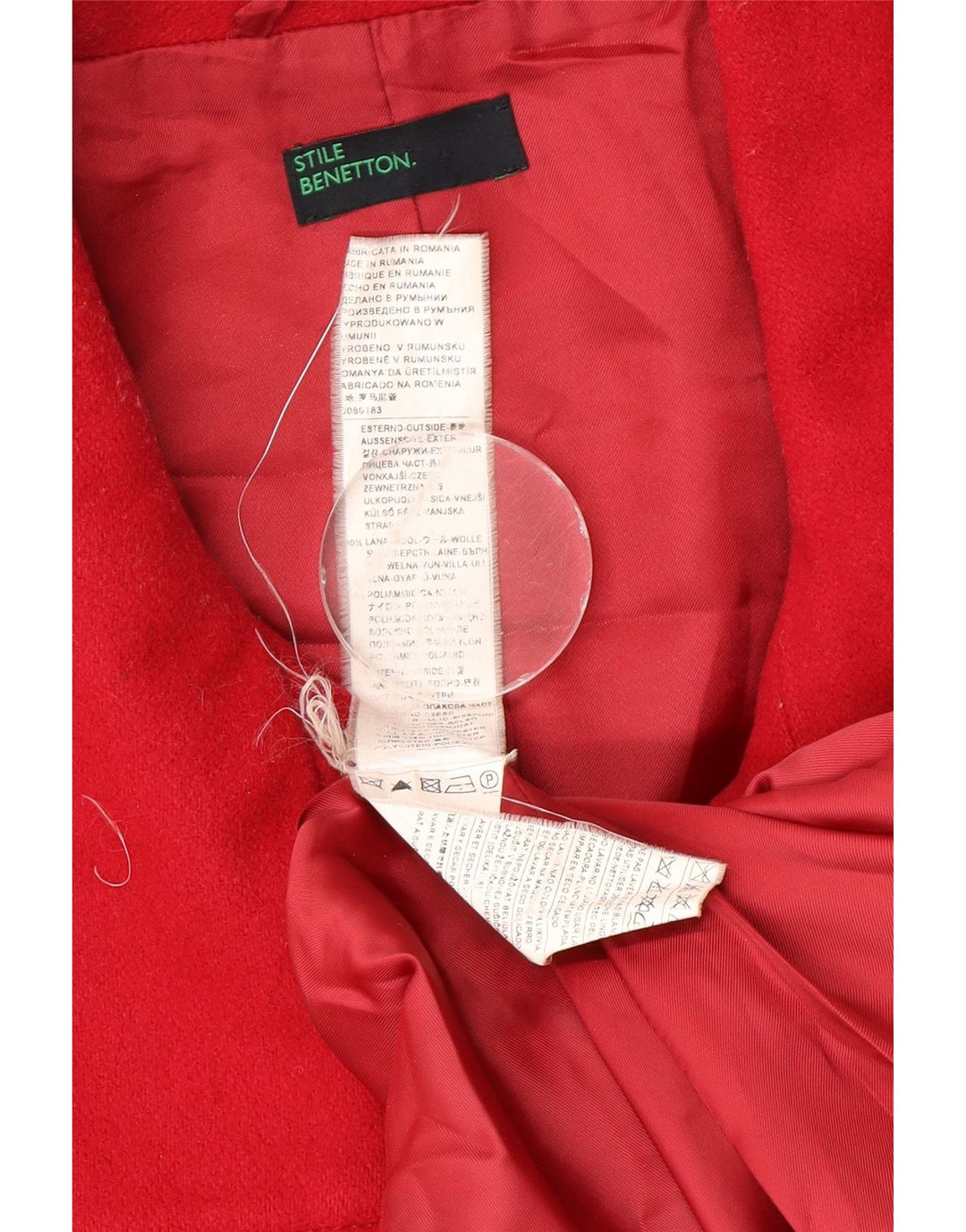 Benetton Dame Dobbeltradet Frakke UK 14 Medium Rød Uld