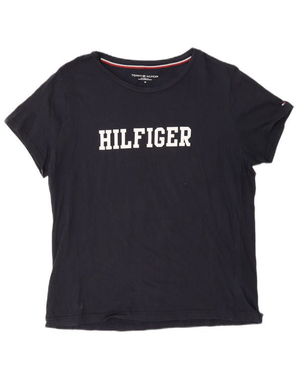 Tommy Hilfiger Dame Grafisk T-Shirt Top UK 14 Medium Navy Blue Bomuld
