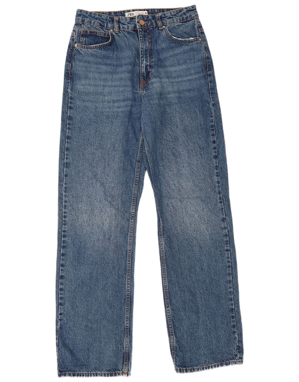 Zara Dame Højtaljede Lige Jeans EU 38 Small W28 L32 Blå Bomuld