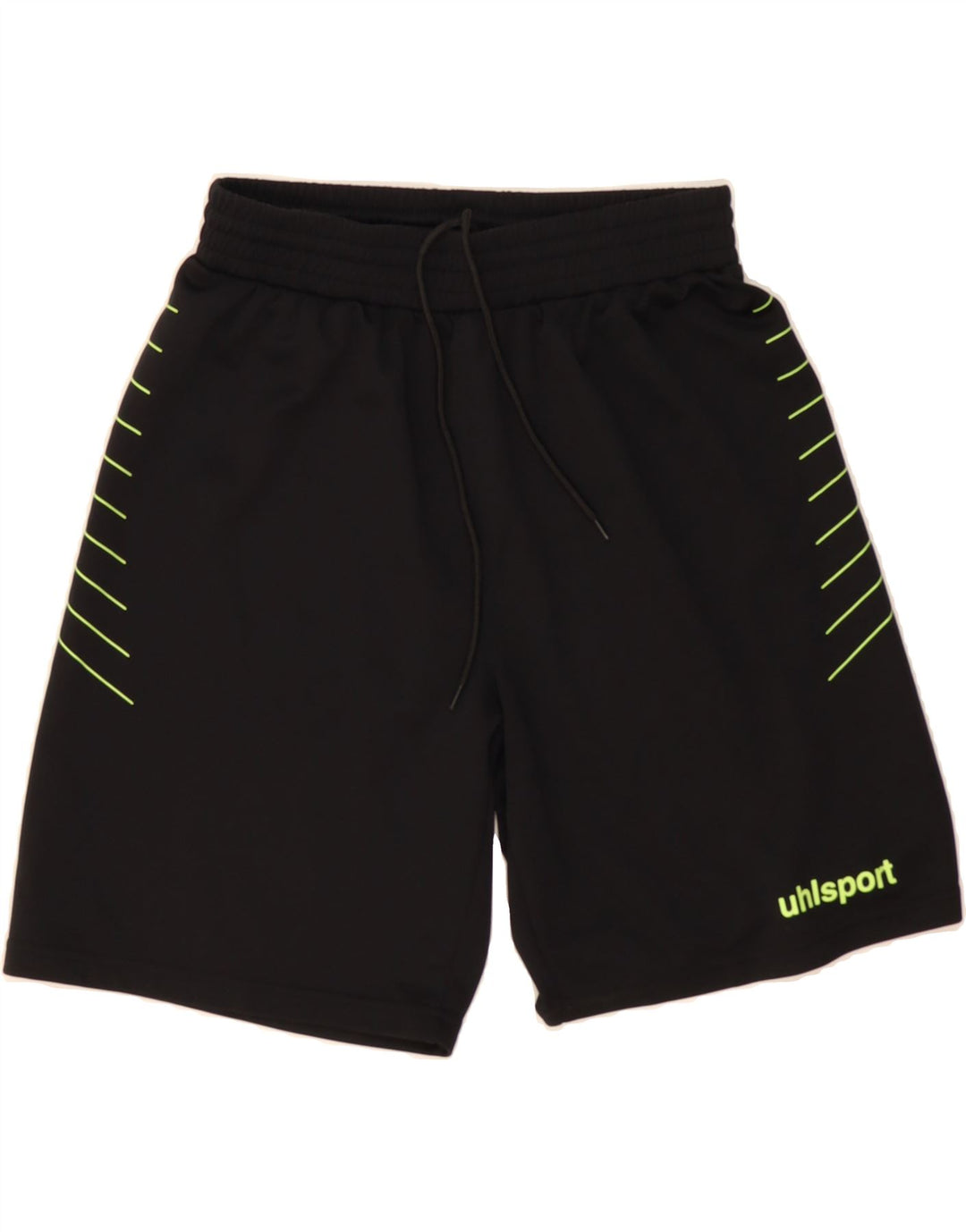 UHLSPORT Mens Graphic Sport Shorts Large  Black Striped Vintage Uhlsport and Second-Hand Uhlsport from Messina Hembry 