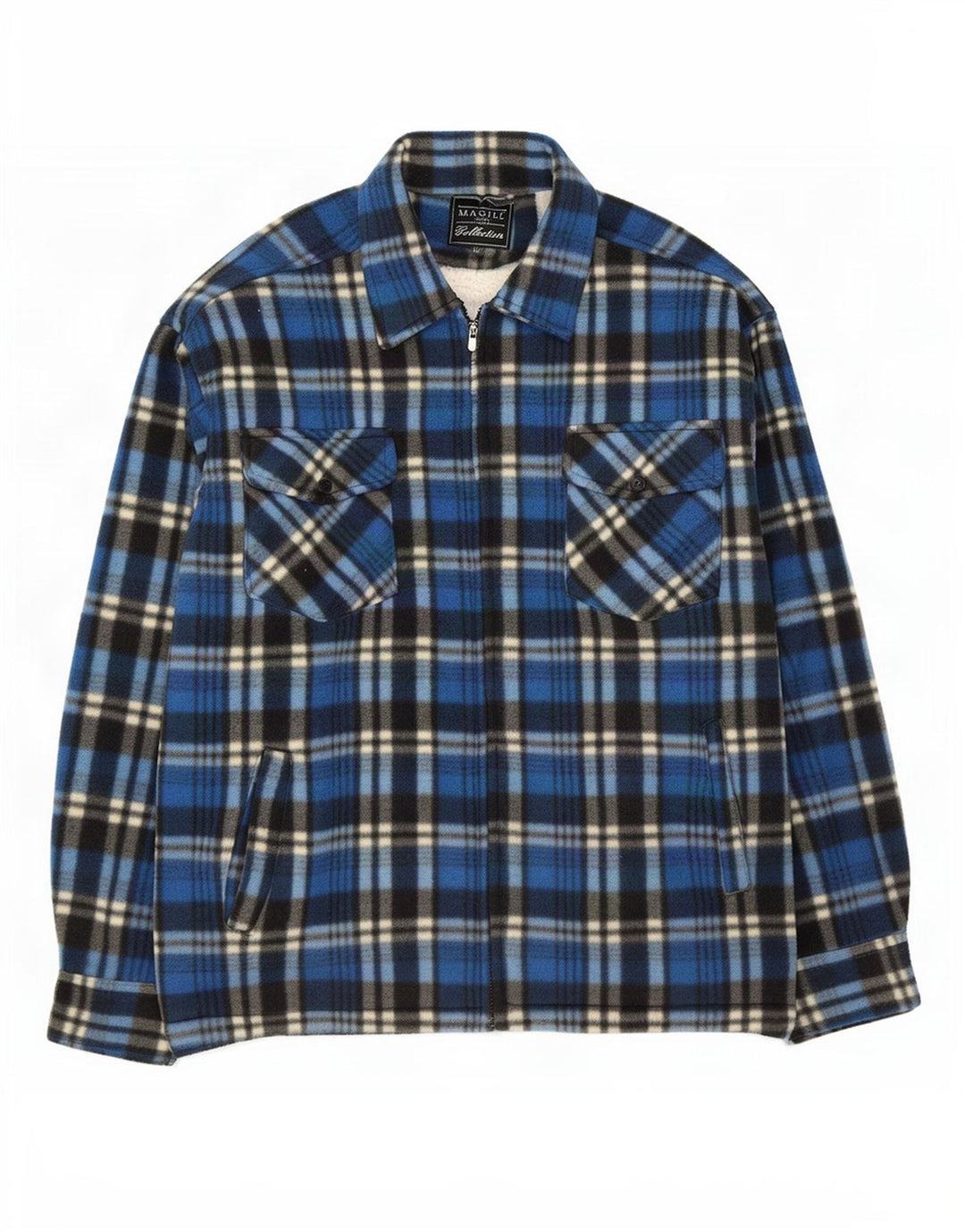 Magill Herre Sherpa Fleecejakke UK 38 Medium Blue Plaid Polyester