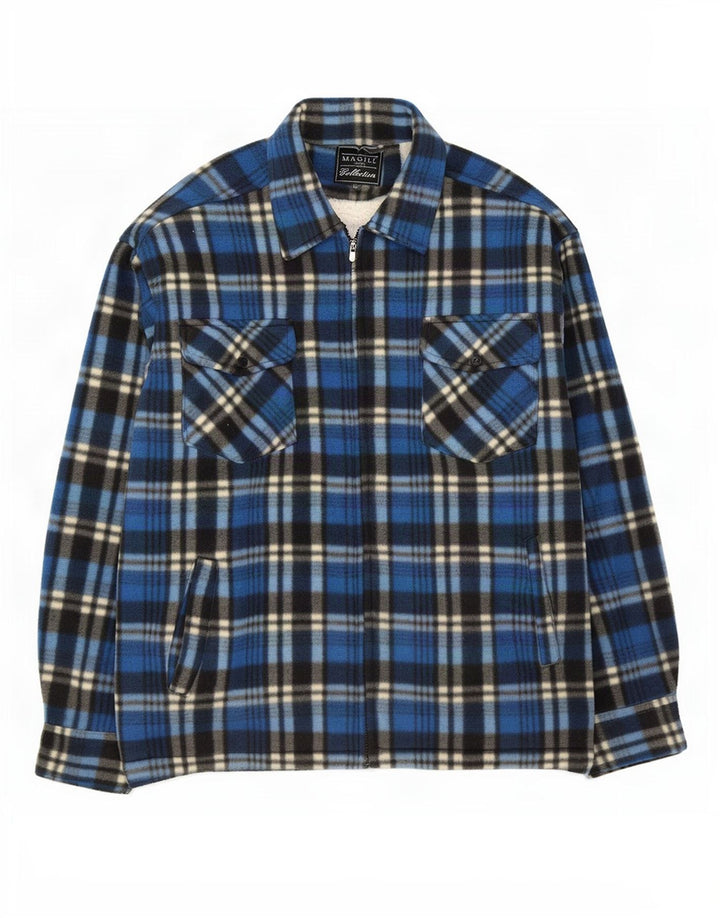 Magill Herre Sherpa Fleecejakke UK 38 Medium Blue Plaid Polyester