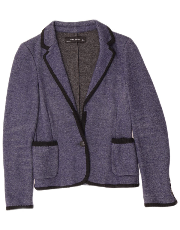 Zara Dame Strik 1 Knap Blazer Jacket UK 12 Medium Blue