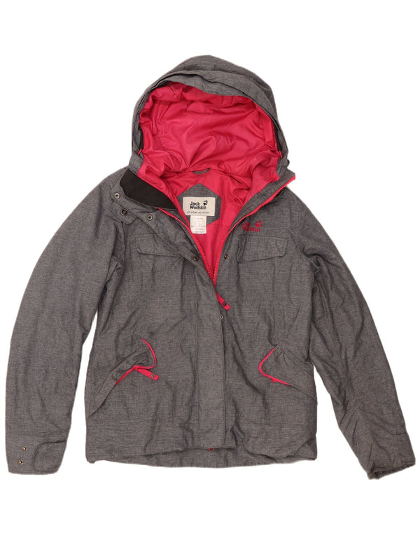 Jack Wolfskin Dame hætte vindjakke UK 10 Small Grey Polyester