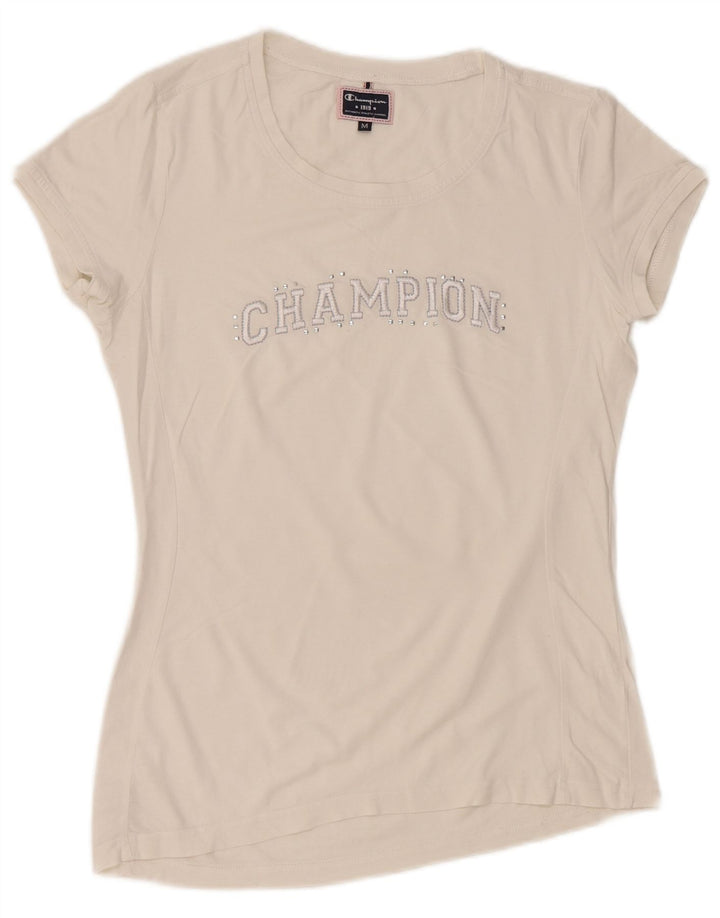 Champion Dame Grafisk T-Shirt Top UK 12 Medium White