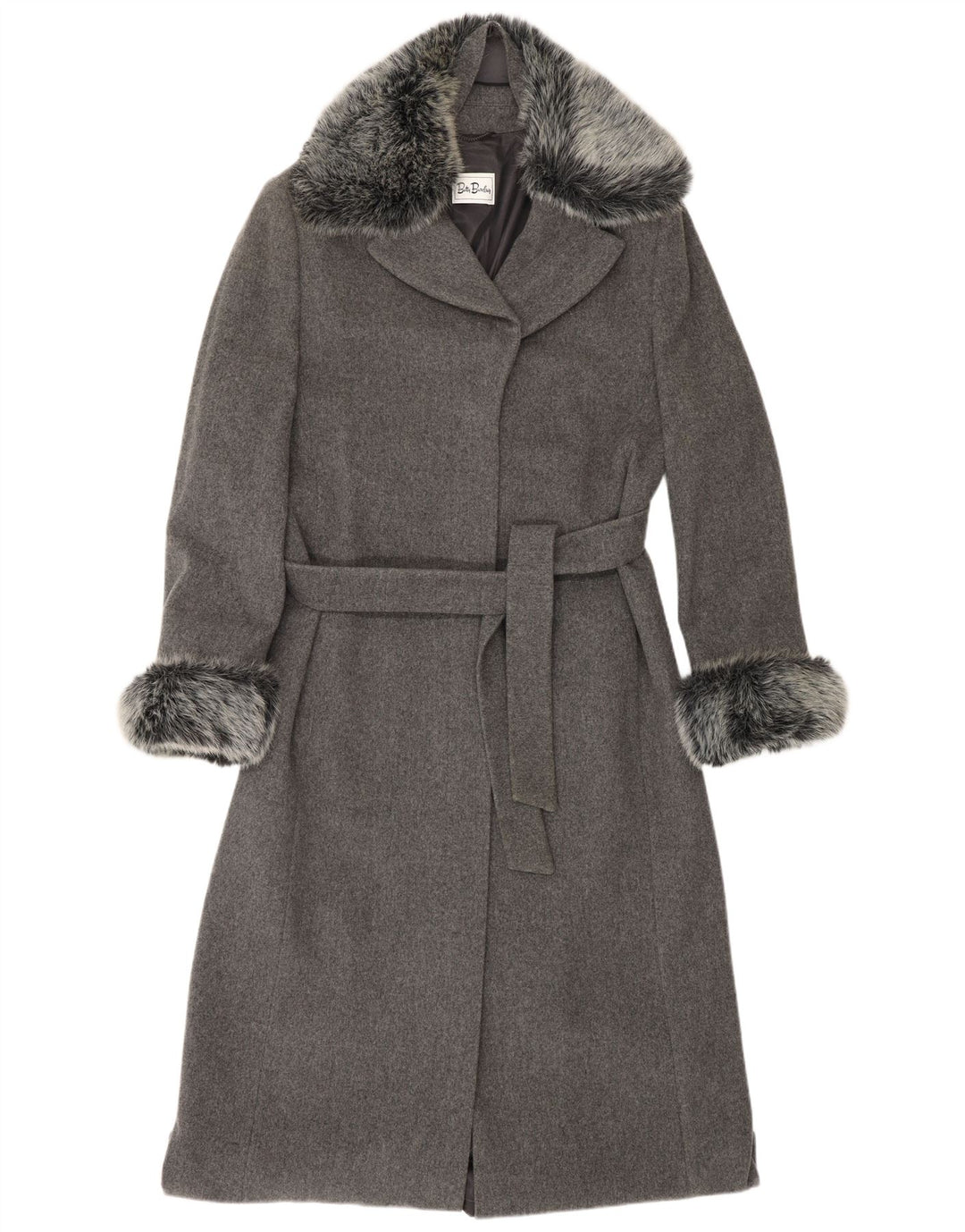 BETTY BARCLAY Dame Overfrakke UK 16 Stor Grå Ny Uld