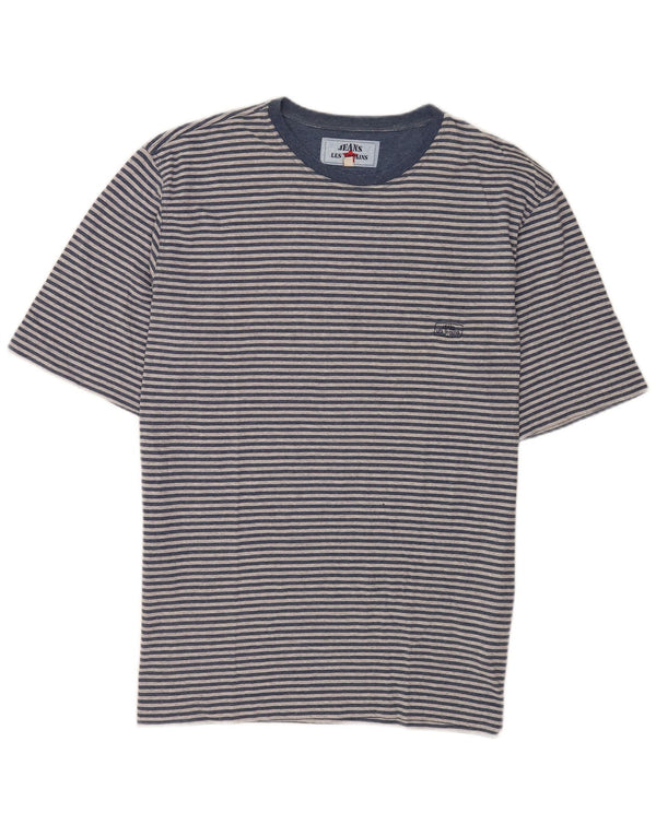 Les Copains Mens T-Shirt Top IT 52 Large Blue Pinstripe Cotton
