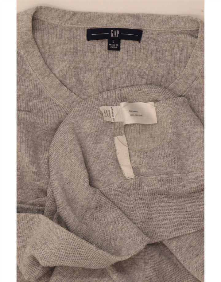 Gap Womens Flæse Front Button Neck Jumper Sweater UK 14 Stor Grå Bomuld