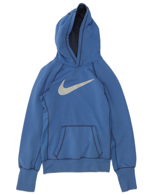 Nike Graphic Hoodie Jumper UK 10 Small Blue Polyester